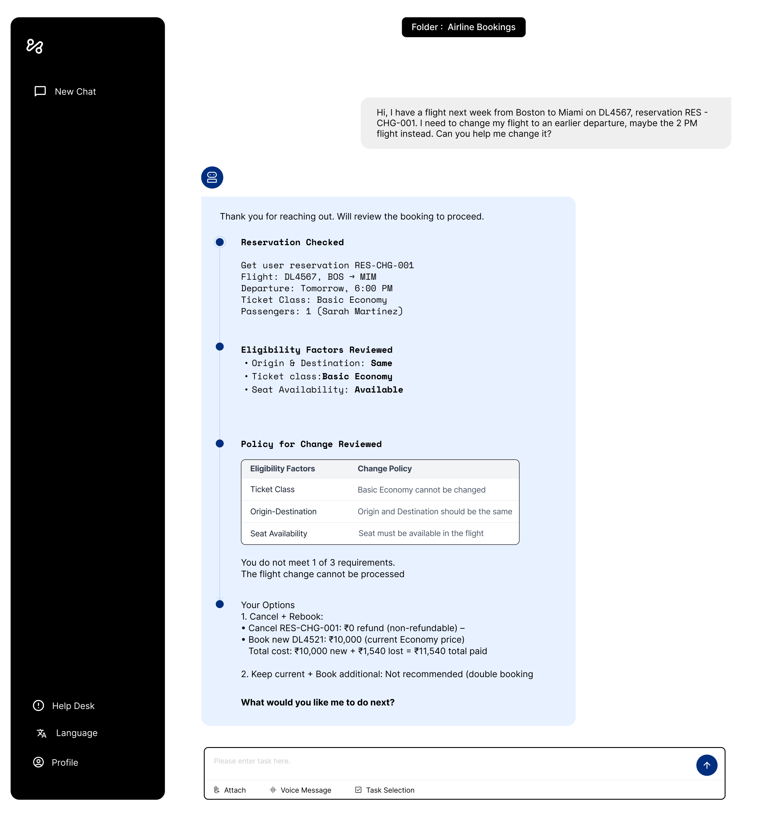 Transparent agent interface, full reasoning and explicit policy logic